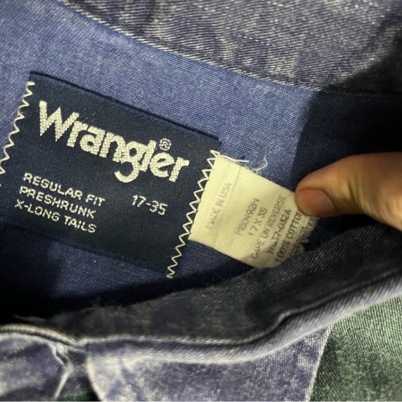 VTG Wrangler Brushpopper Shirt XL 17-35 Striped Maroon Green Blue Western Rodeo - Picture 5 of 5